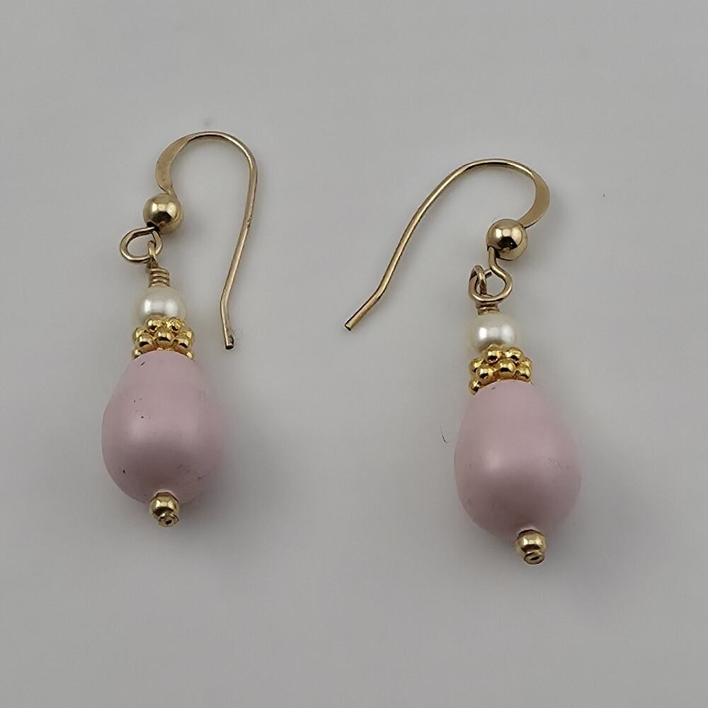 VINTAGE PIERCED EARRINGS pink lavender Beads DANGLES 14k GOLD FILLED WIRES